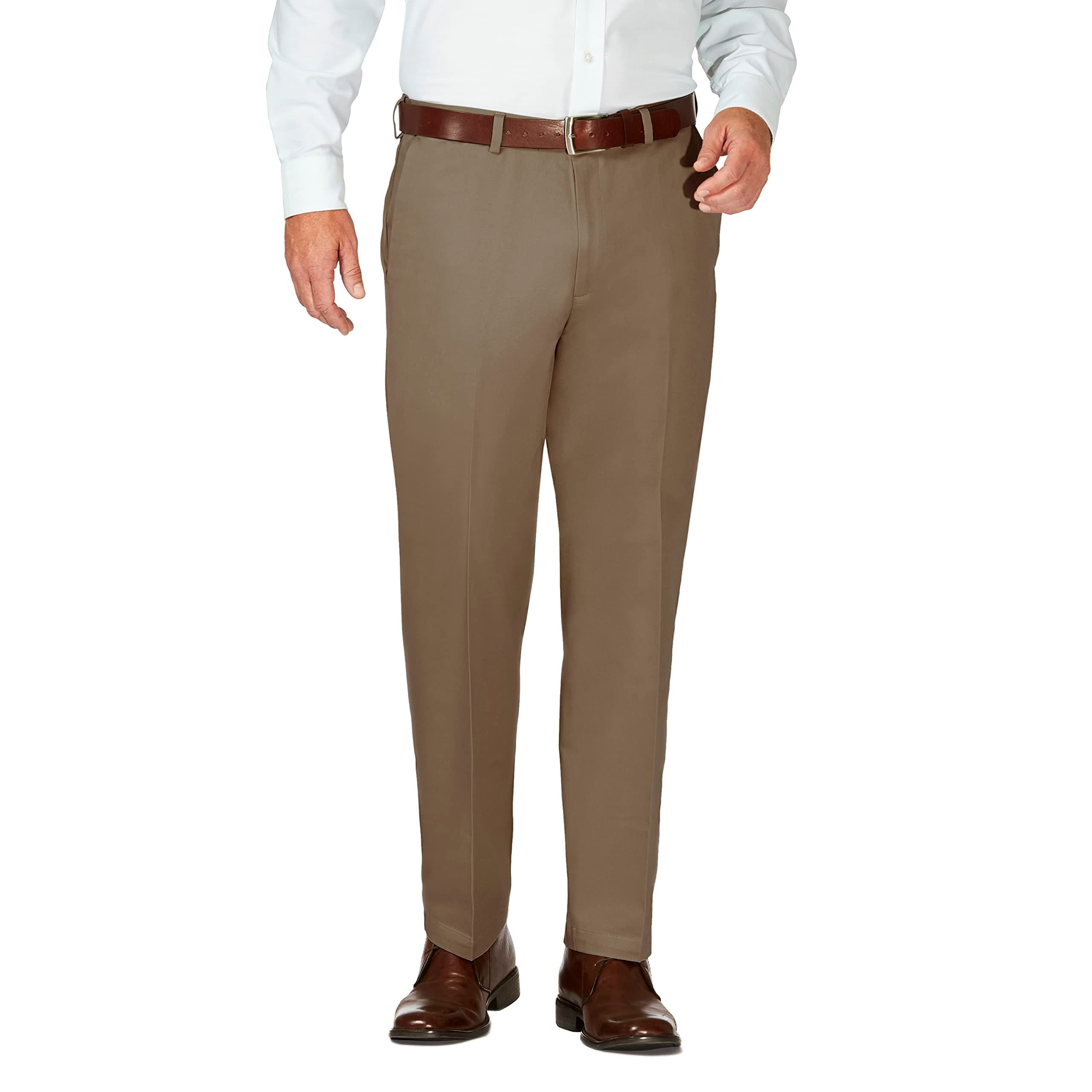 Haggar Men's Work To Weekend Hidden Expandable Waist No Iron Plain Front Pant,Bark,34x32