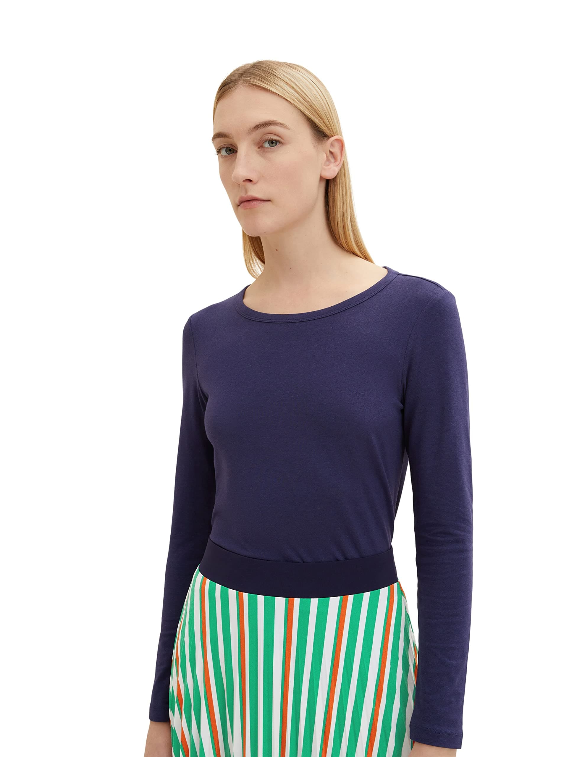 TOM TAILOR Le signore Maglietta basic a maniche lunghe 1035396, 11331 - Atlantic Ocean Blue, 3XL