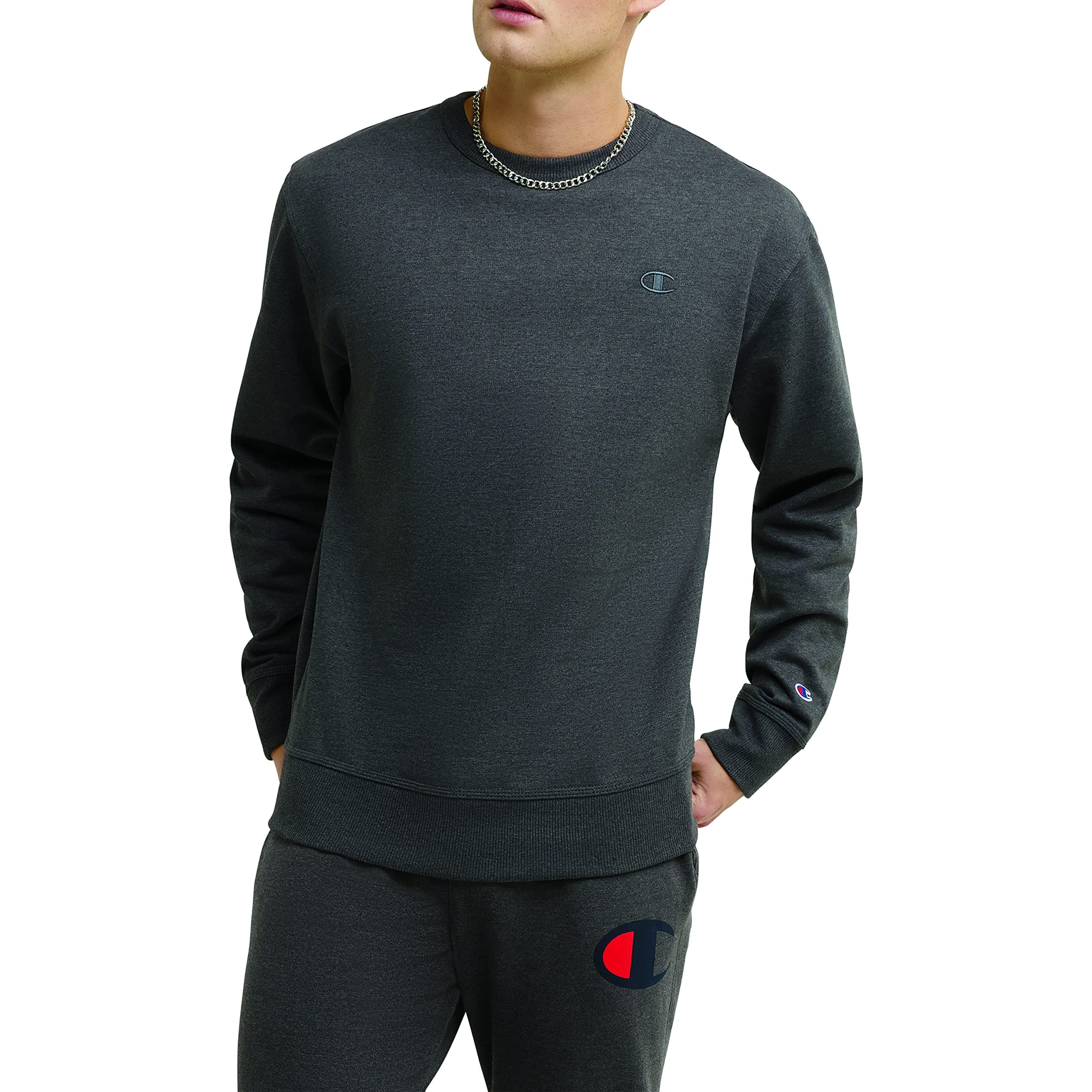 Champion Powerblend-Felpa Maglia, Grigio (Granite Heather), M Uomo