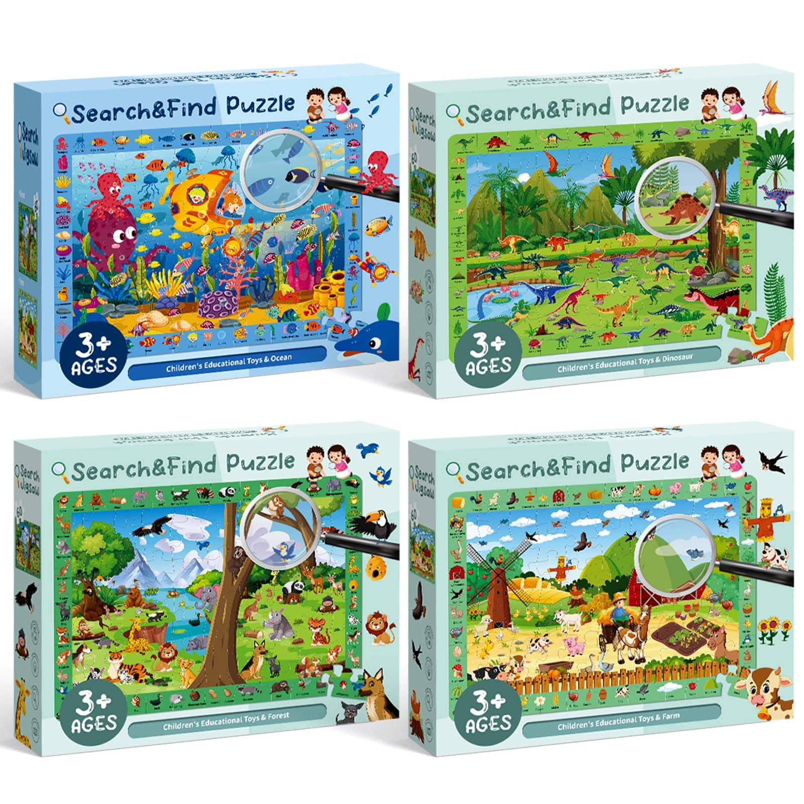 SITODIER Puzzle quattro in uno da 60 pezzi per bambini dai 3 agli 8 anni, eccellente giocattolo educativo e regalo di compleanno per ragazzi e ragazze